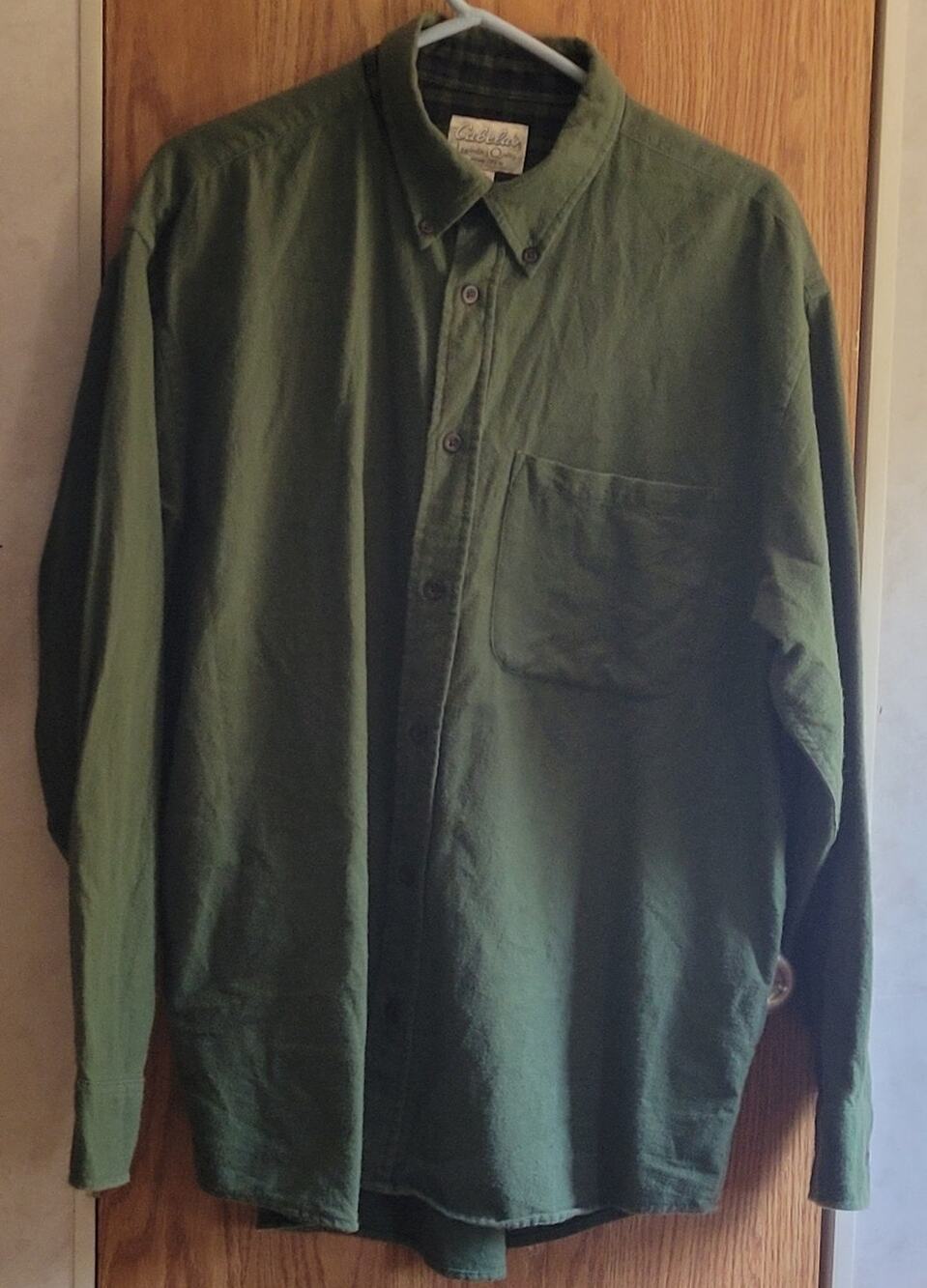 Cabela's Mens Large Olive Green Cotton Button Front Shirt Cabincore Outdoors